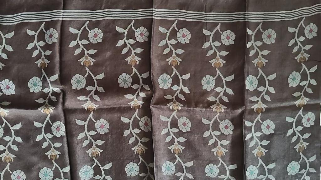 Pure Tussar Jamdani Silk Saree - Chocolate Brown